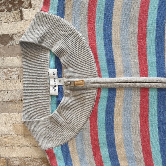 Peter Millar Soft Cotton/Silk/Cashmere 1/4 Zip Striped Sweater - Picture 2 of 7